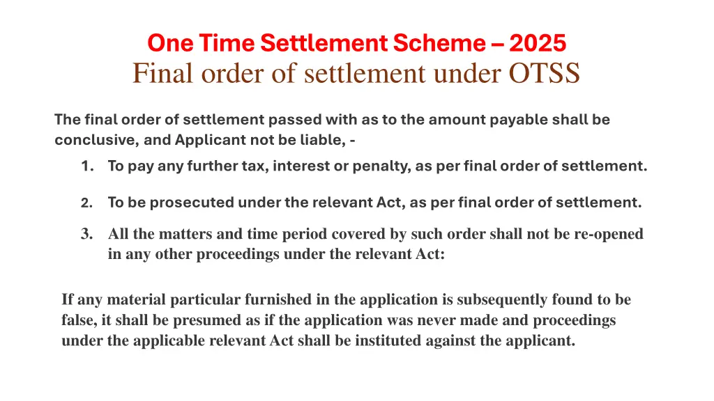 one time settlement scheme 2025 final order