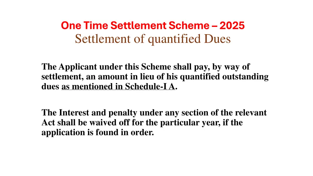 one time settlement scheme 2025 settlement