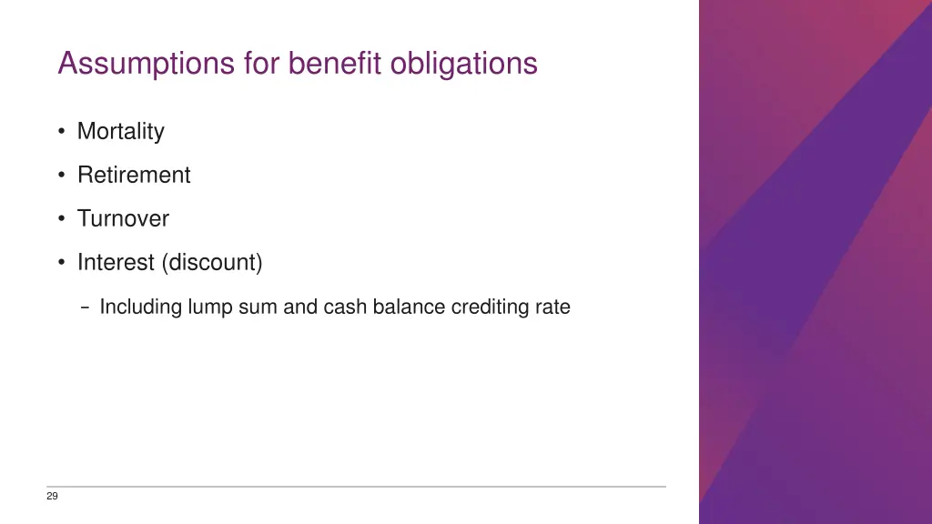 assumptions for benefit obligations