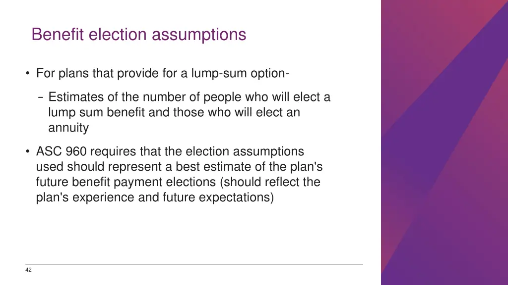 benefit election assumptions