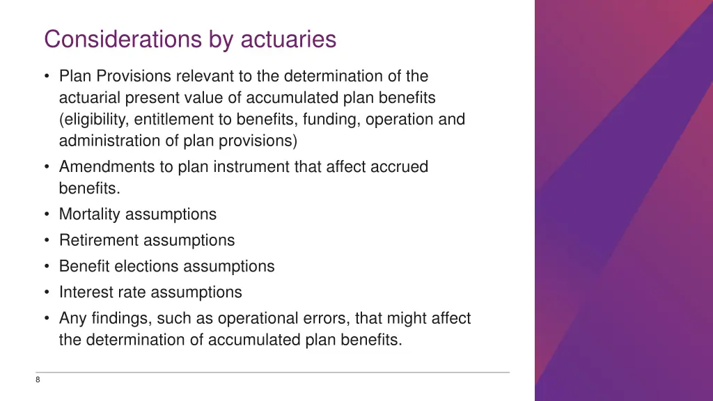 considerations by actuaries