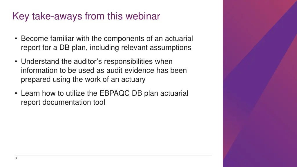 key take aways from this webinar