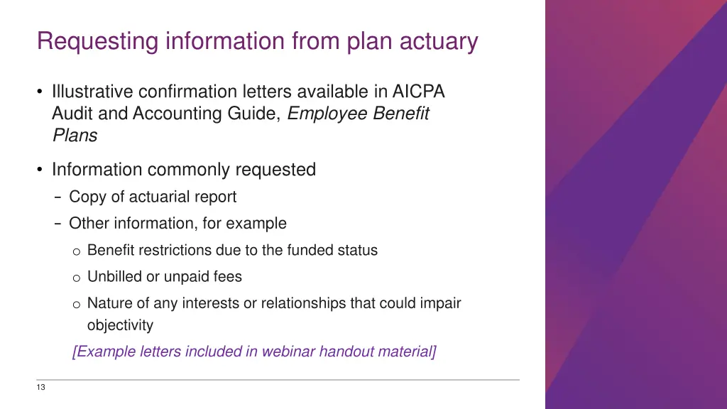requesting information from plan actuary