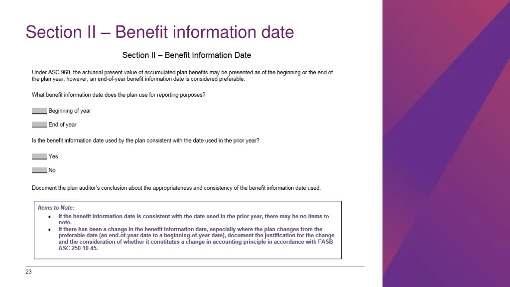 section ii benefit information date