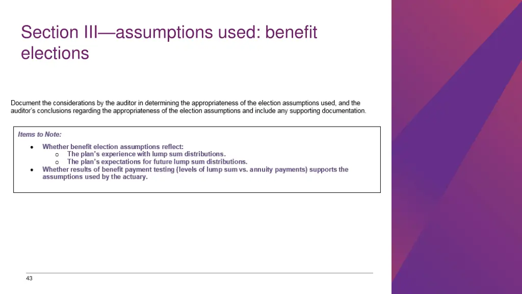 section iii assumptions used benefit elections