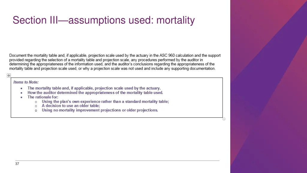 section iii assumptions used mortality