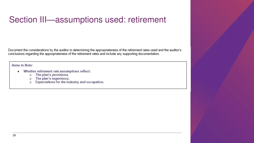 section iii assumptions used retirement