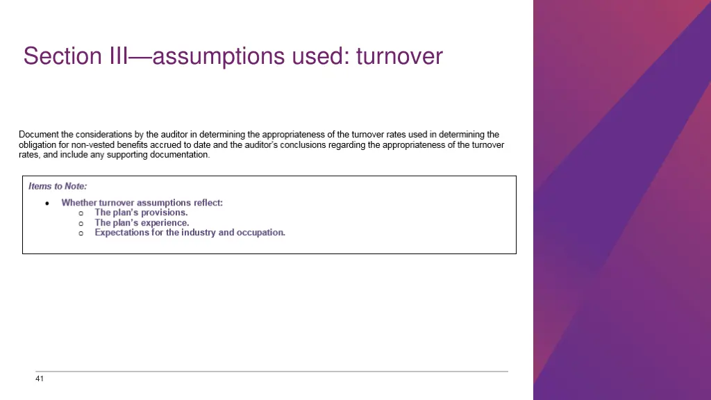 section iii assumptions used turnover