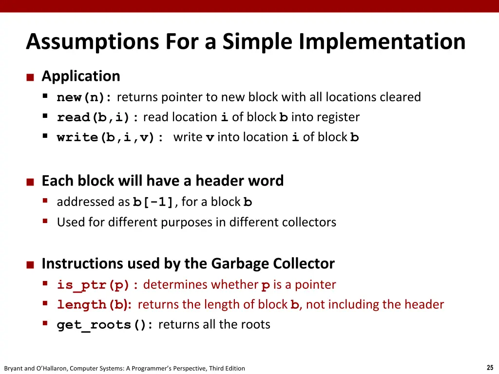 assumptions for a simple implementation