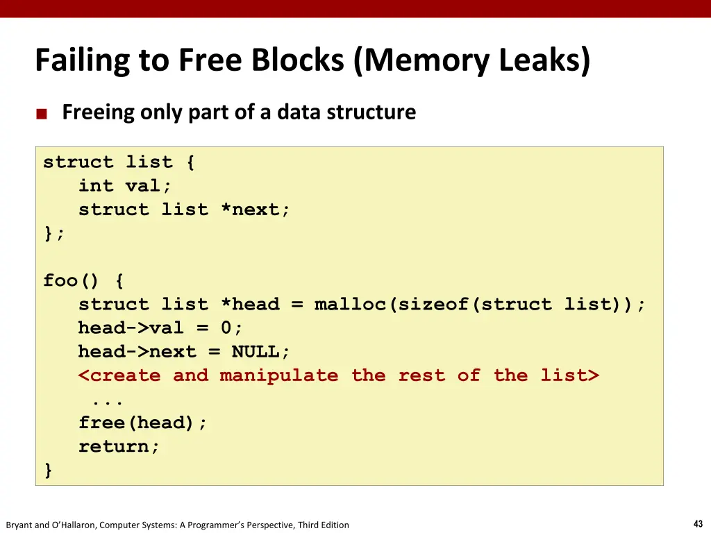 failing to free blocks memory leaks 1