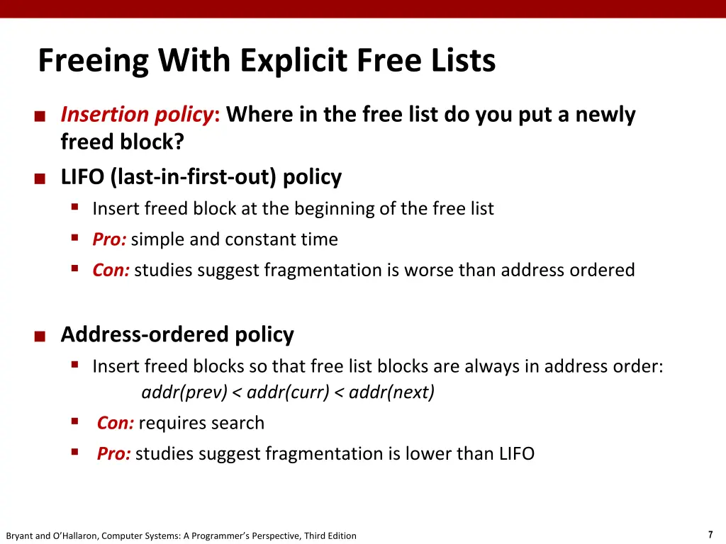 freeing with explicit free lists
