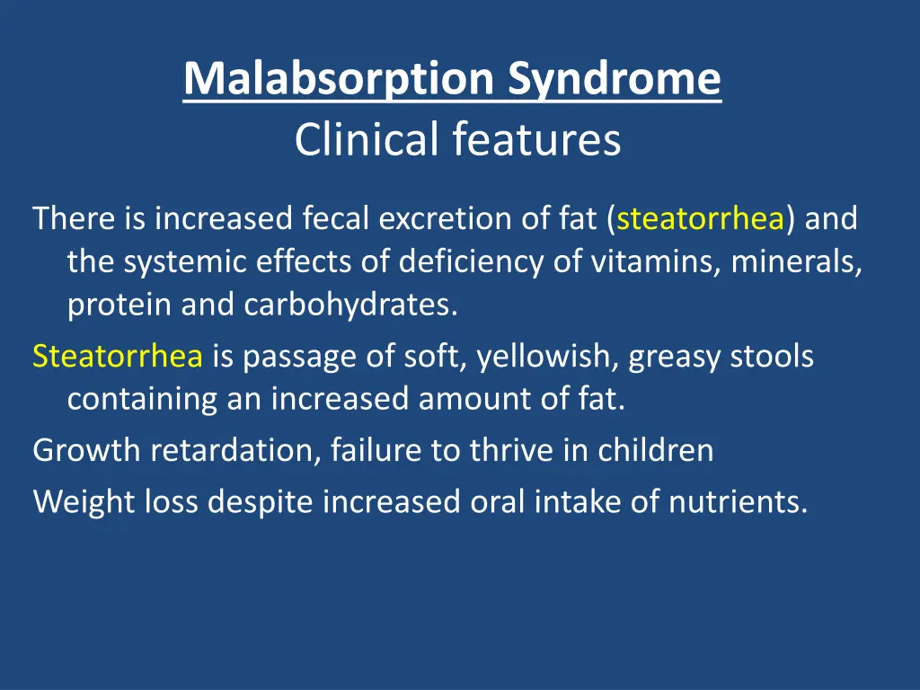 malabsorption syndrome clinical features