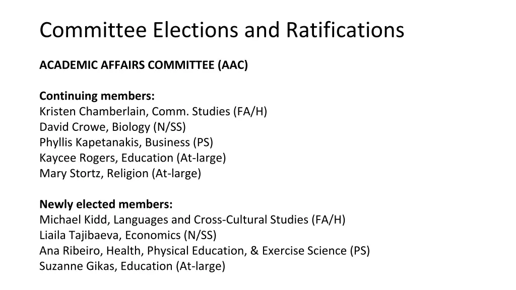 committee elections and ratifications