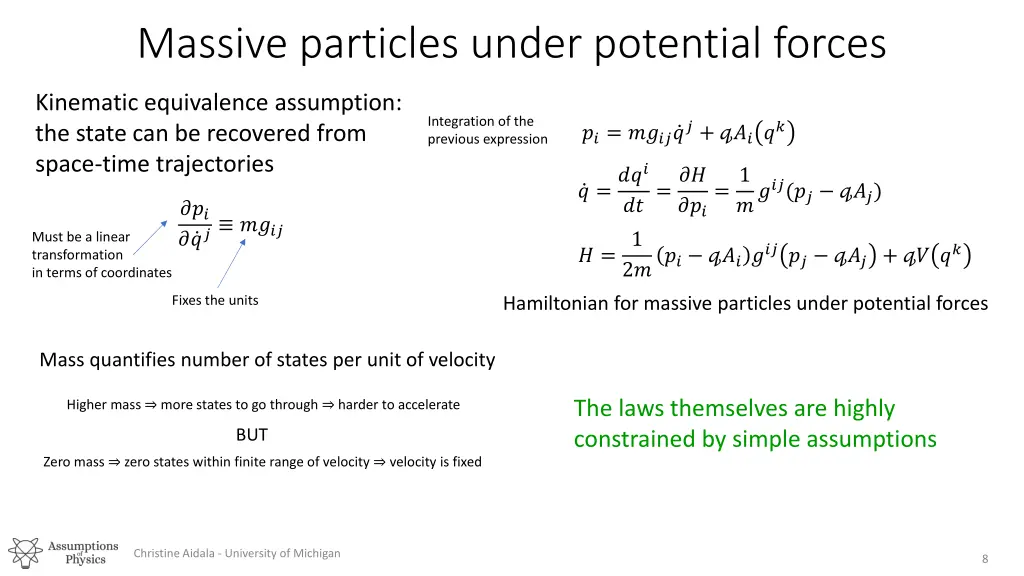 massive particles under potential forces