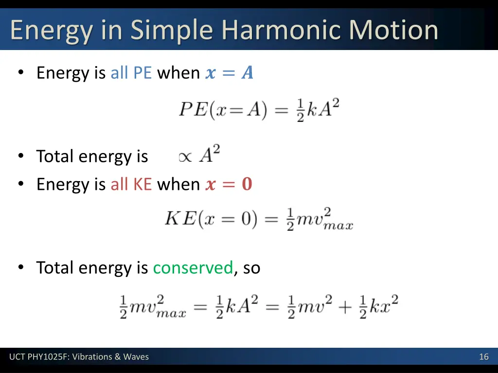 energy in simple harmonic motion