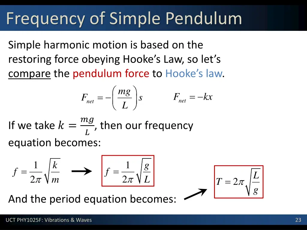 frequency of simple pendulum