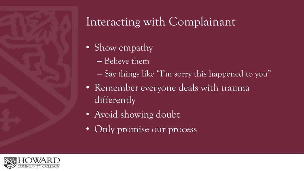interacting with complainant