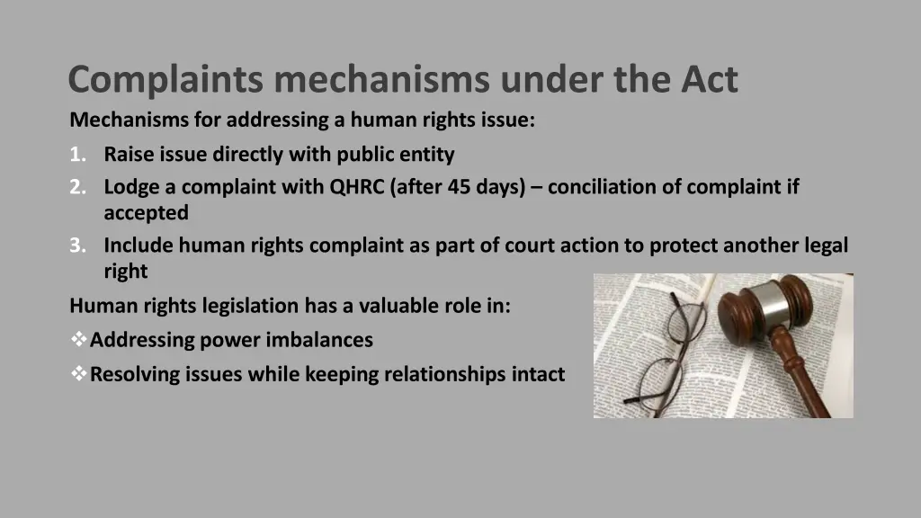 complaints mechanisms under the act
