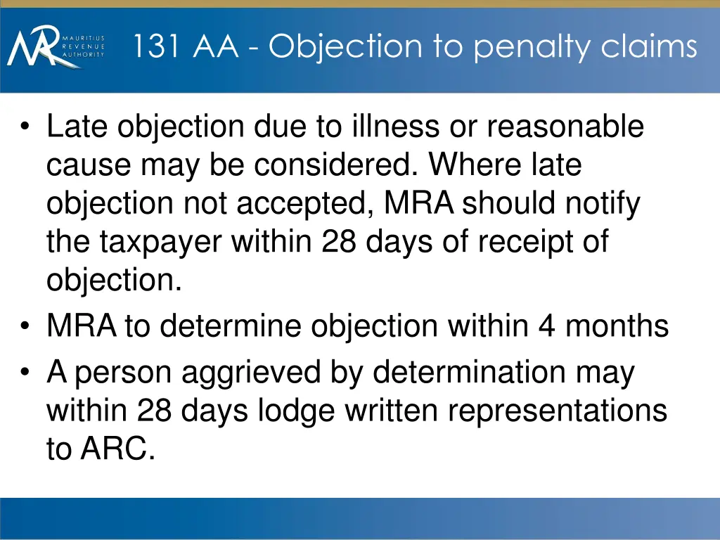 131 aa objection to penalty claims