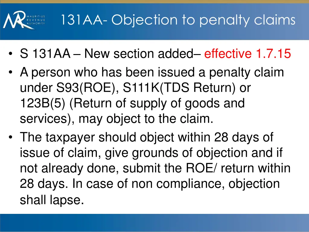 131aa objection to penalty claims