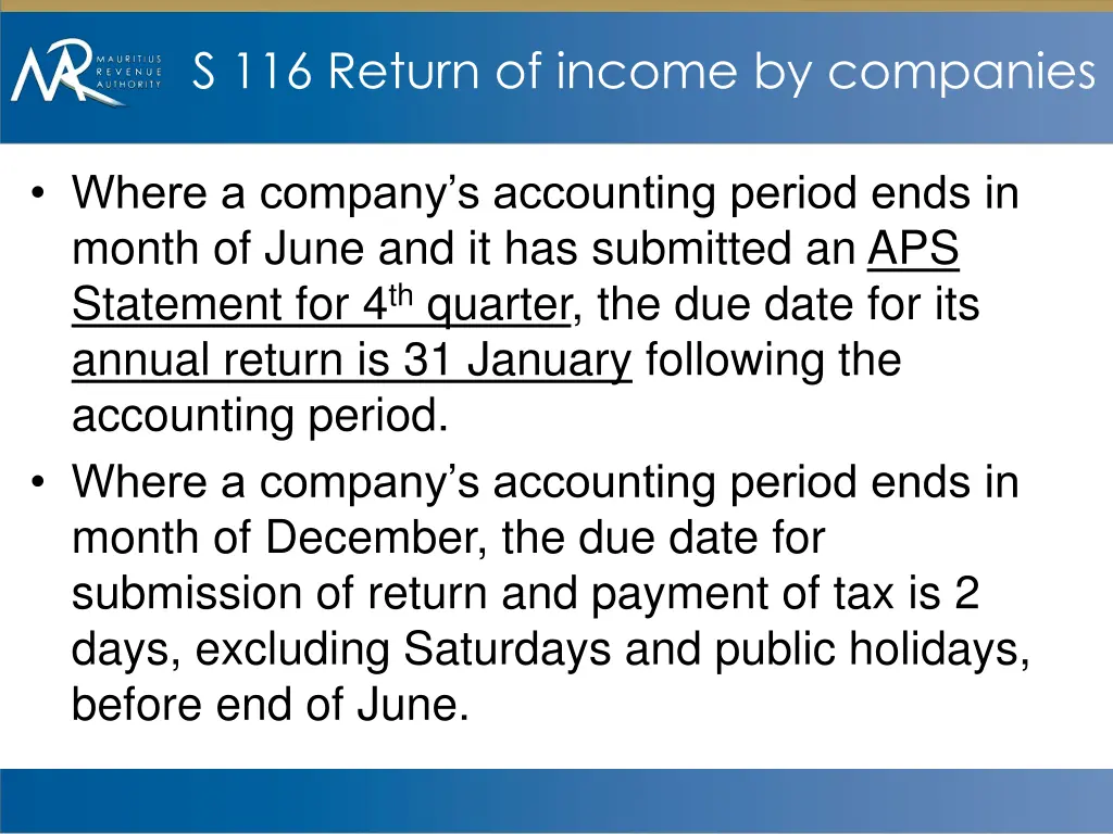 s 116 return of income by companies