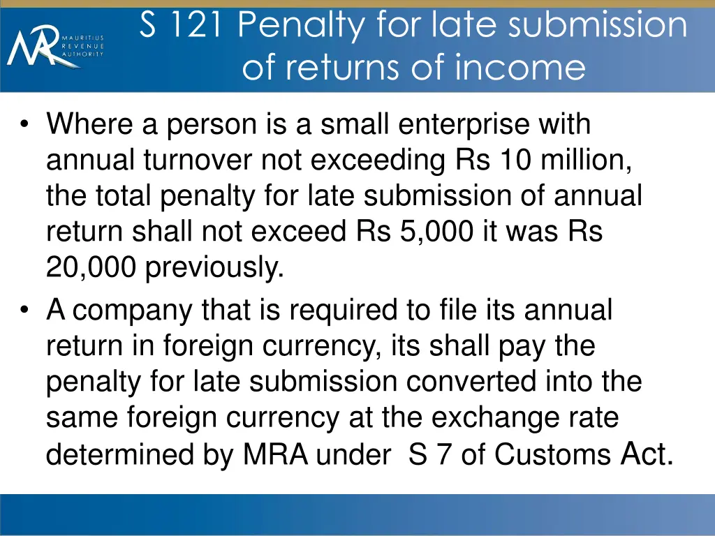 s 121 penalty for late submission of returns