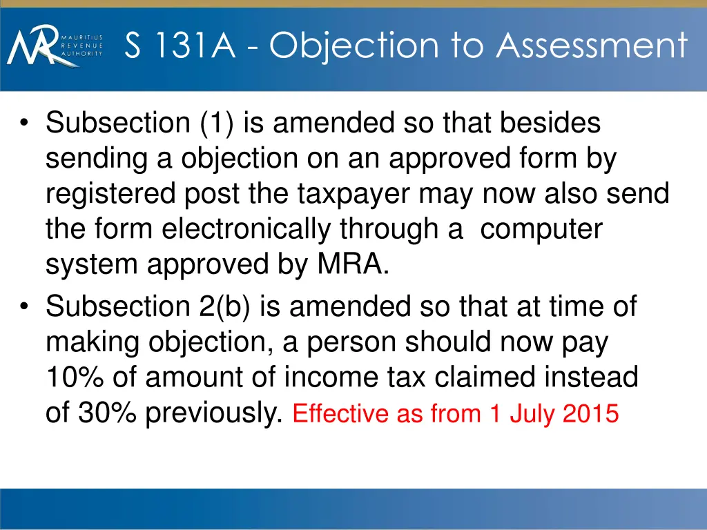 s 131a objection to assessment