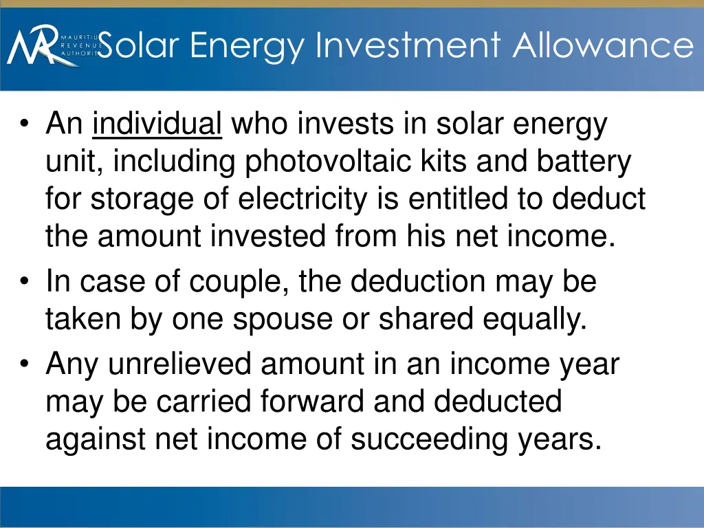 solar energy investment allowance