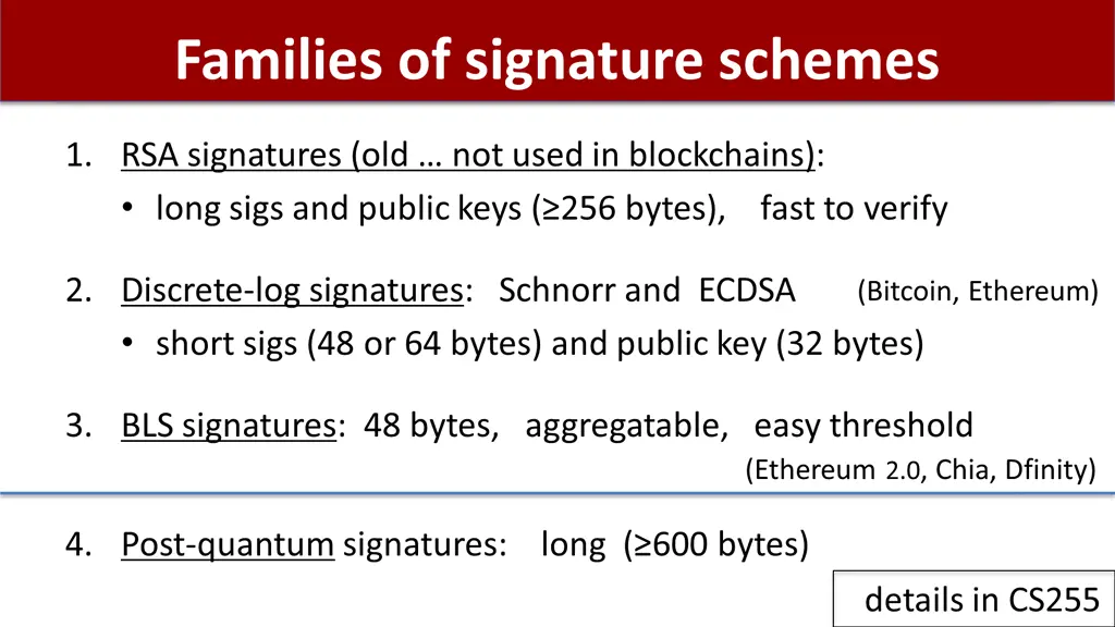 families of signature schemes