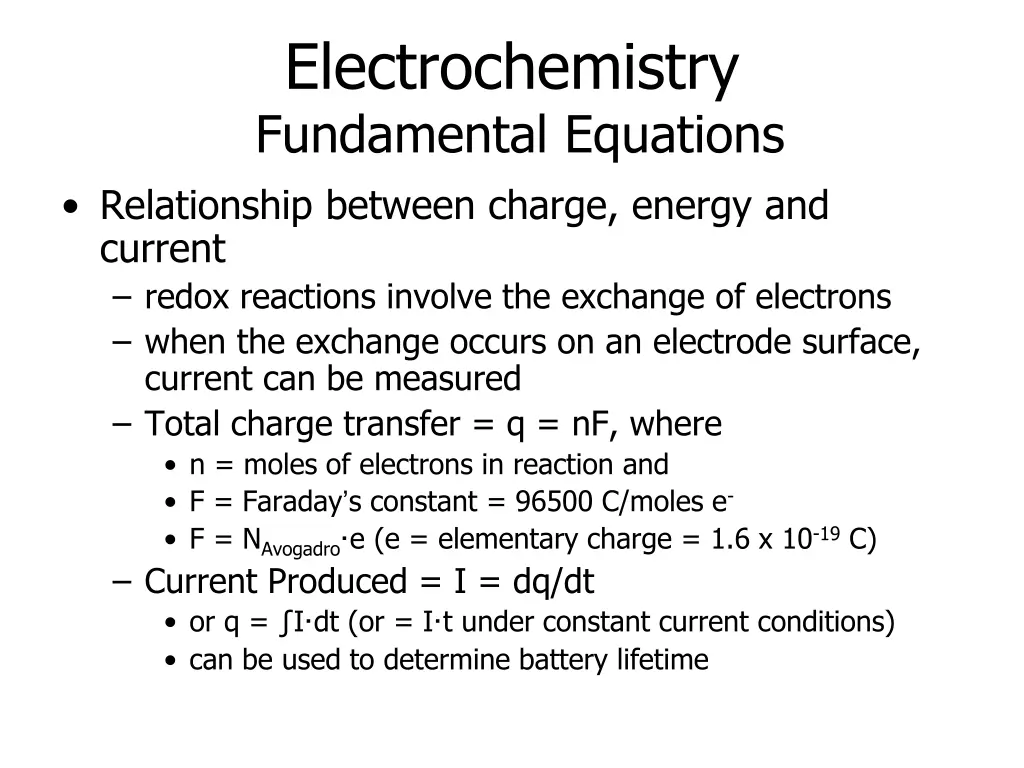 electrochemistry fundamental equations
