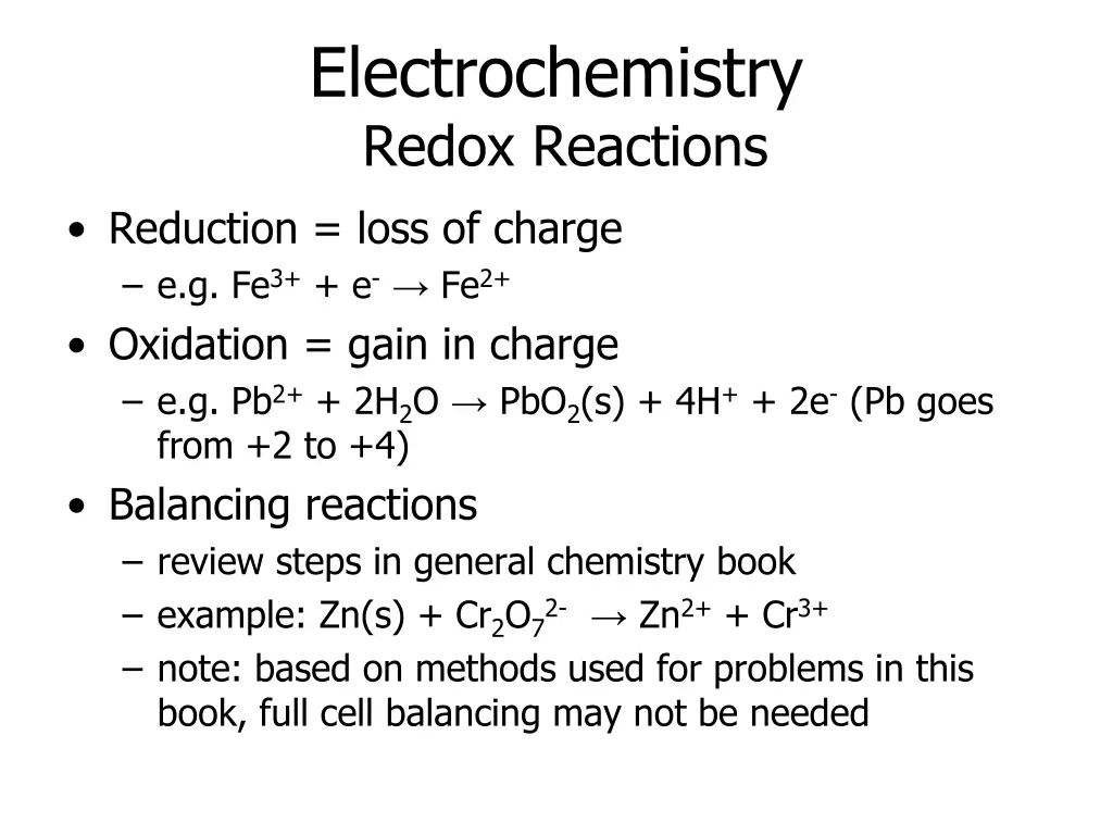 electrochemistry redox reactions