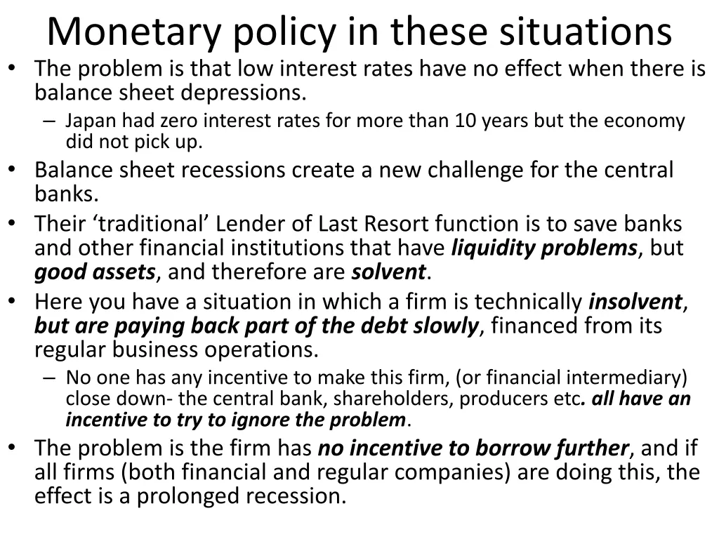 monetary policy in these situations the problem