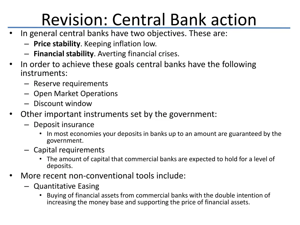 revision central bank action in general central