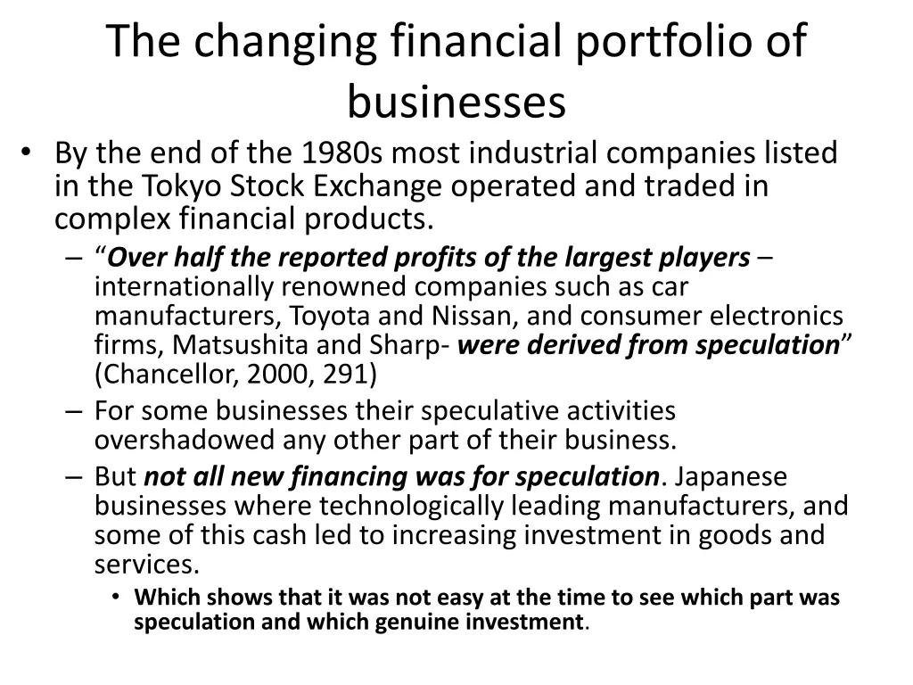 the changing financial portfolio of businesses