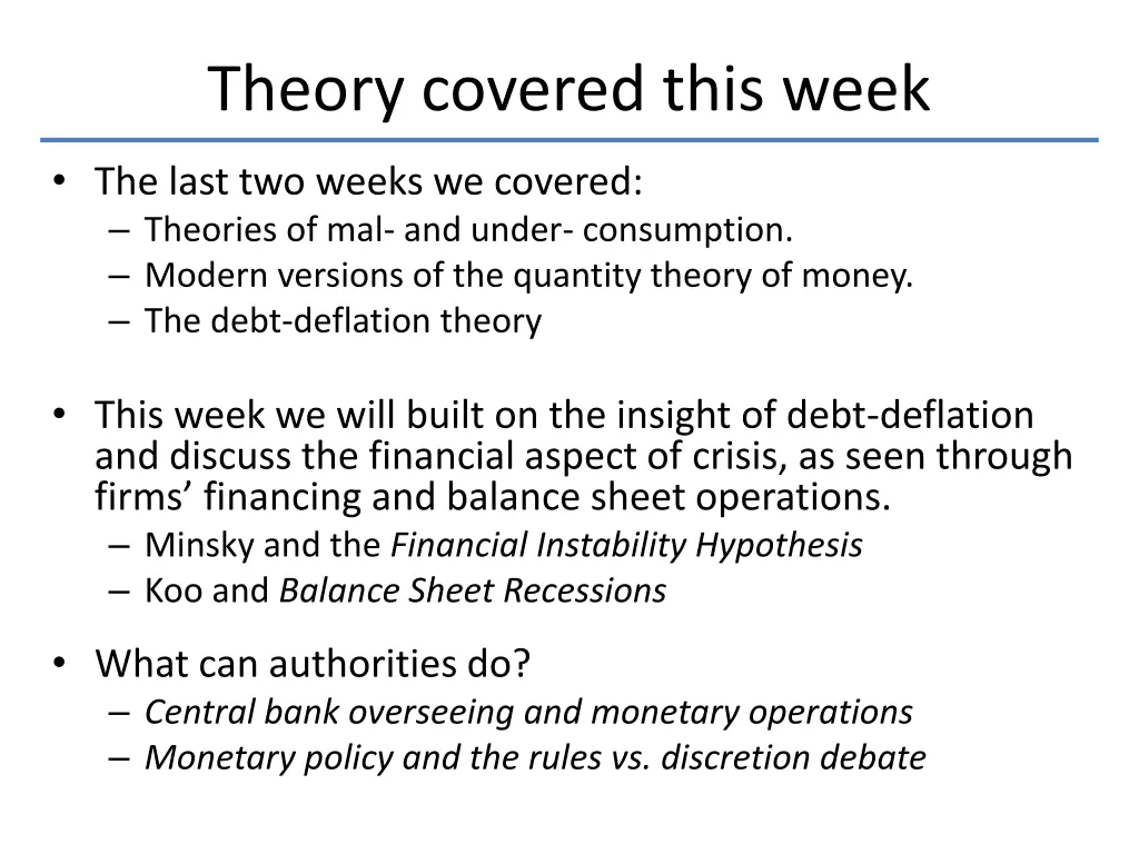 theory covered this week