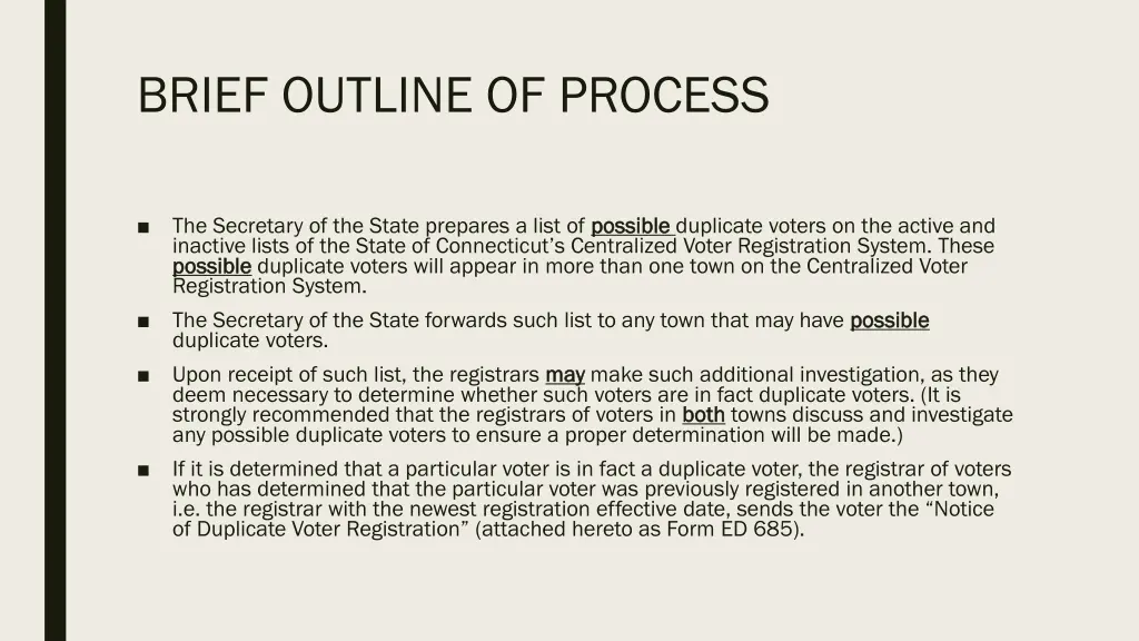 brief outline of process