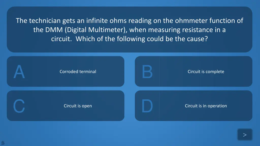 the technician gets an infinite ohms reading