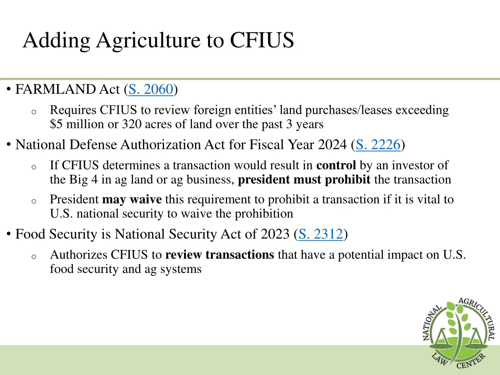 adding agriculture to cfius 1