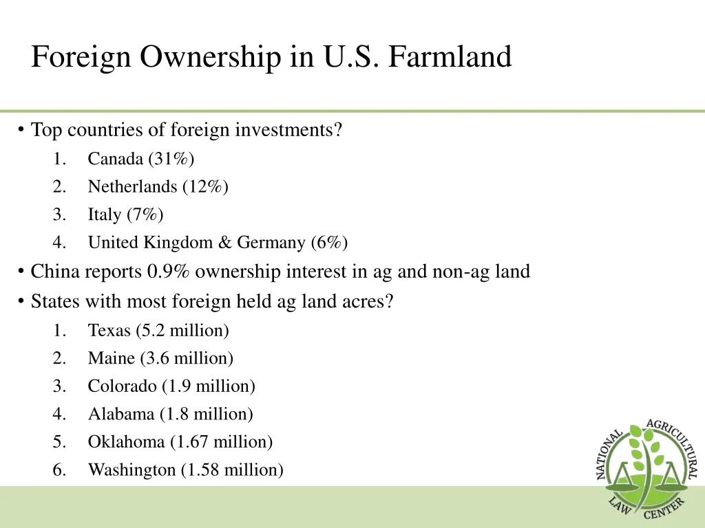 foreign ownership in u s farmland 1