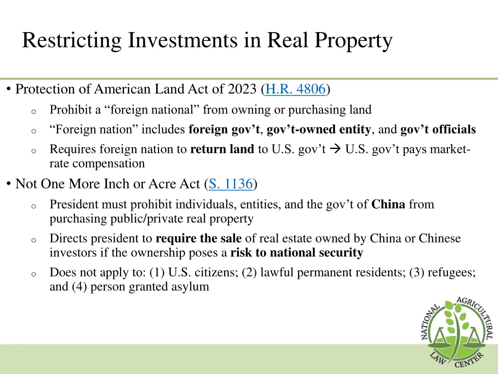 restricting investments in real property 1
