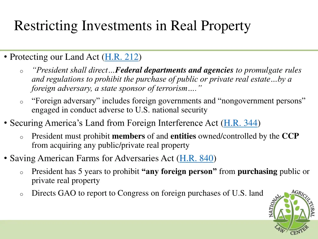 restricting investments in real property