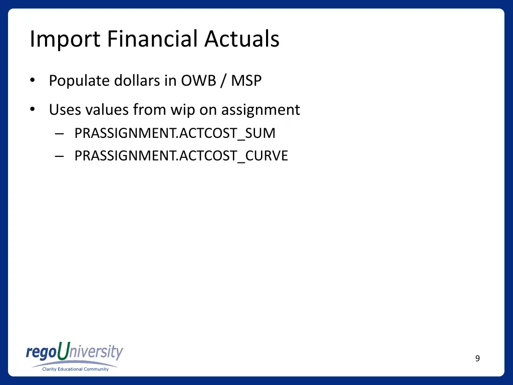 import financial actuals