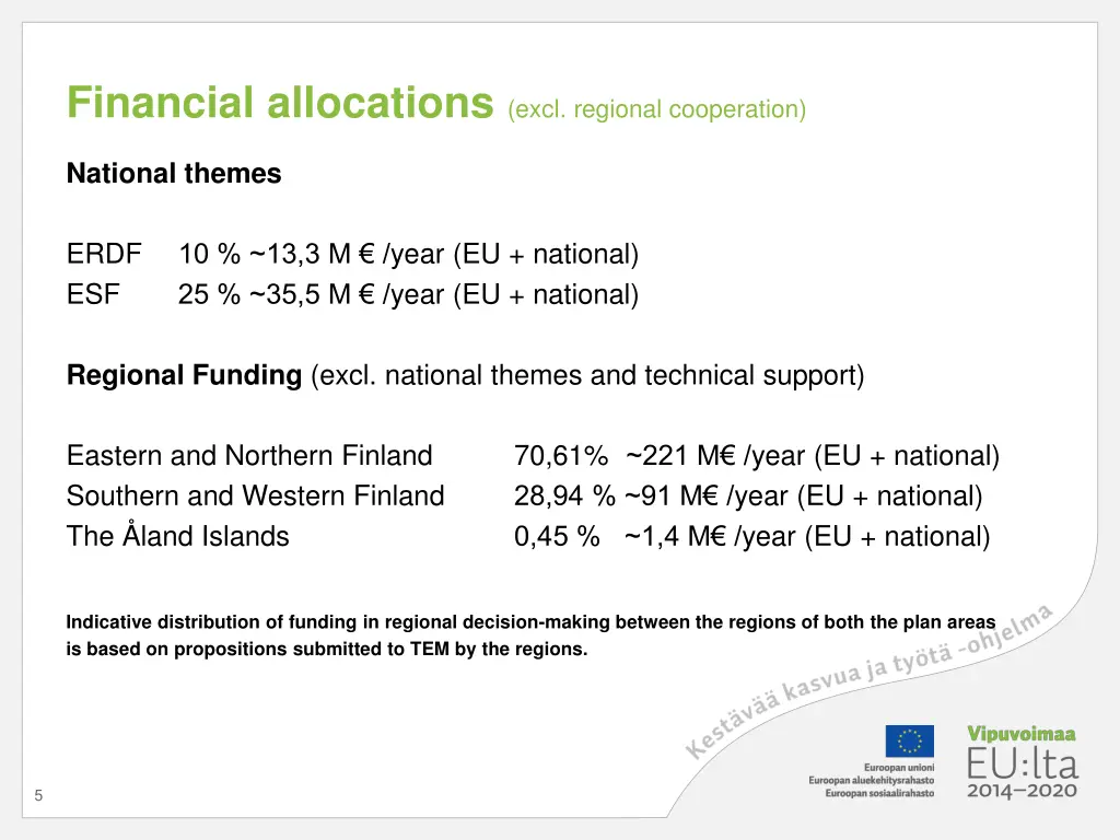 financial allocations excl regional cooperation