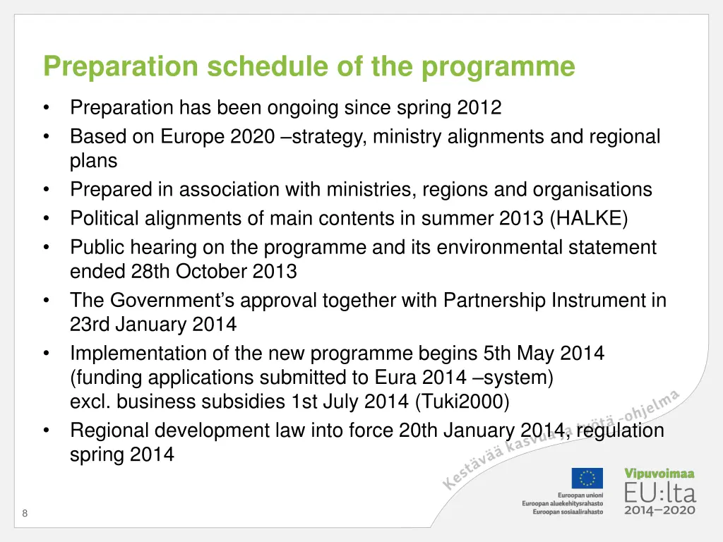preparation schedule of the programme