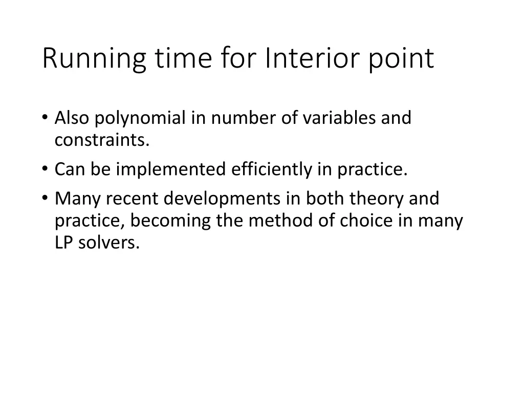 running time for interior point