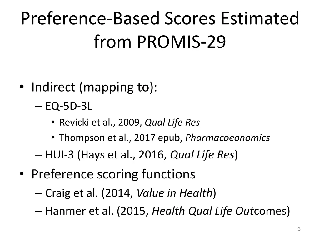 preference based scores estimated from promis 29