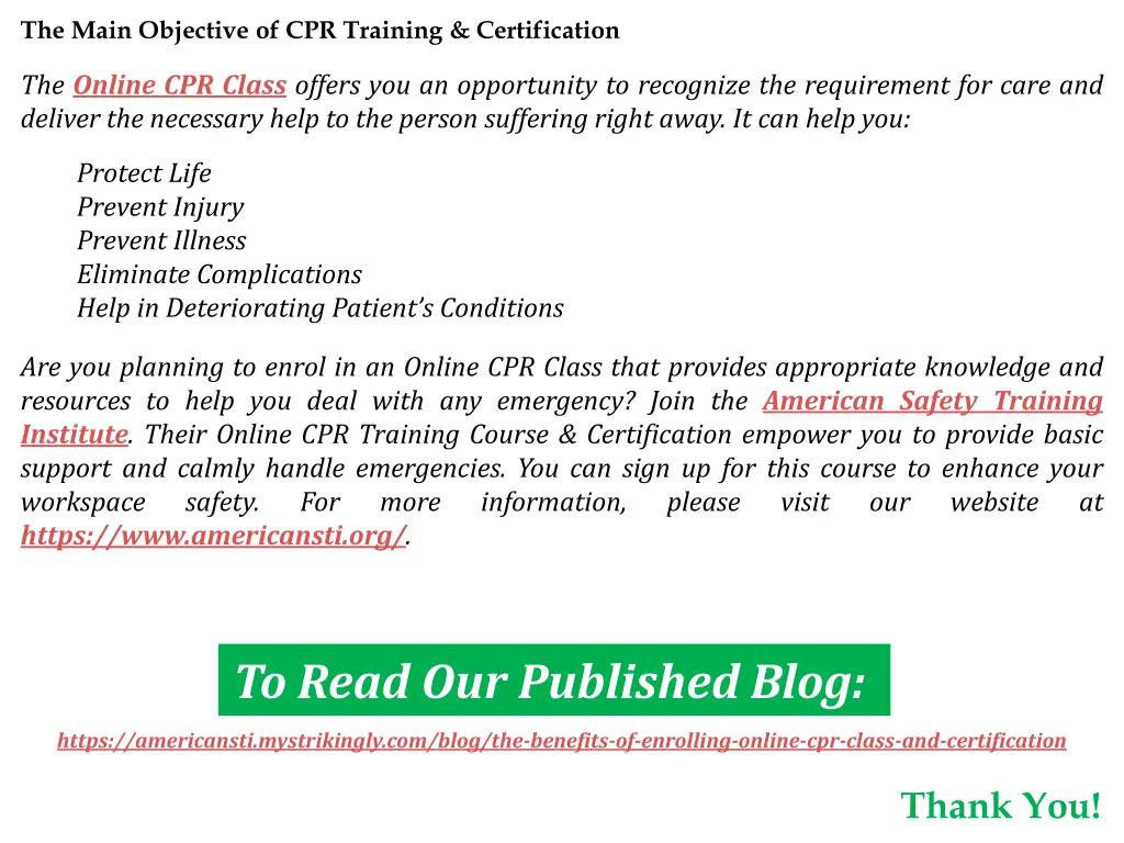 the main objective of cpr training certification