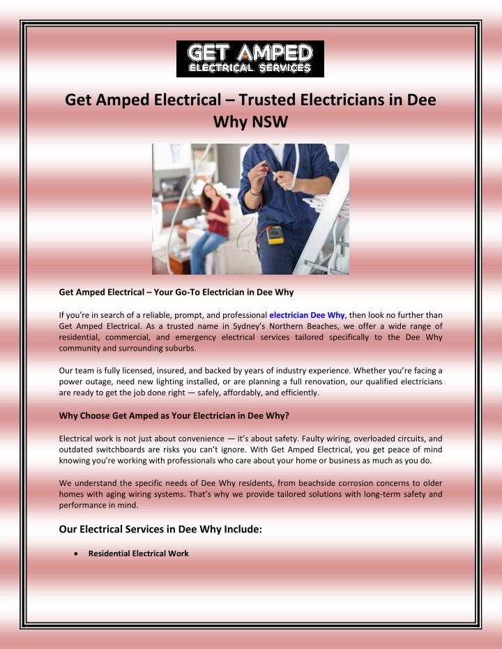get amped electrical trusted electricians
