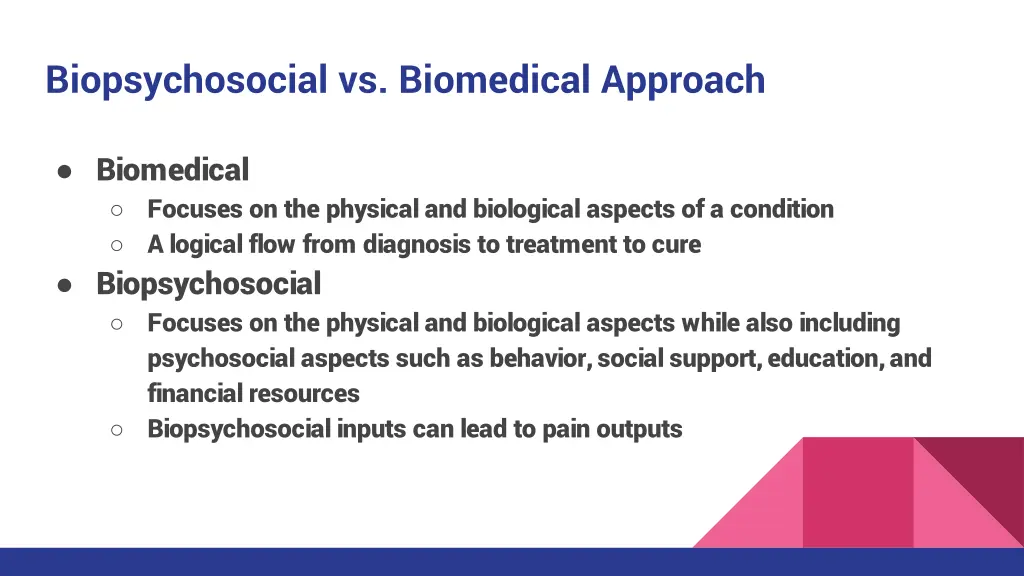 biopsychosocial vs biomedical approach