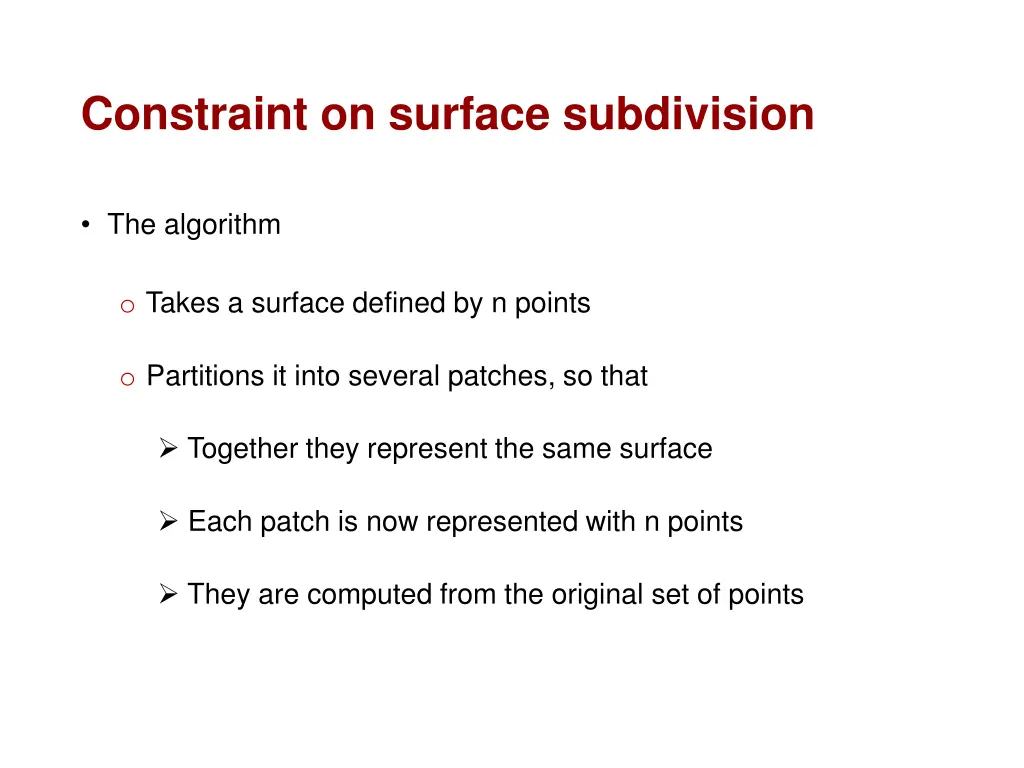 constraint on surface subdivision